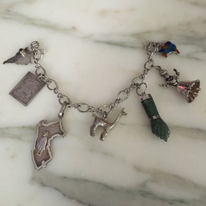Vintage Charm Bracelet, sterling Charm bracelet, South America, Jade Fist charm, Travel charm bracelet, Peru Charm, Brazil charm, Equador