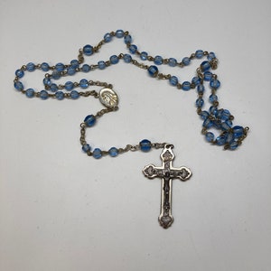 Crystal ROSARY, Powder blue rosary, Crucifix Rosary, made in Italy, Collectable Religious gift, dainty rosary
