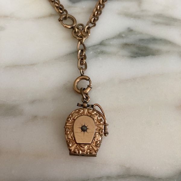 Watch fob Choker, Victorian Locket Fob, Watch chain Necklace, GF Watch Chain, Watch chain Necklace, Edwardian, Late 1800's,