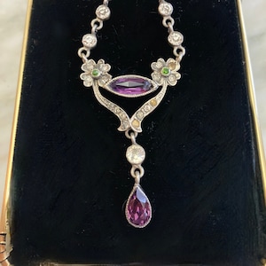 Amethyst Choker, French Paste, Victorian, Antique, Amethyst stone, Rhinestone, Sterling necklace, Art Deco 1910s, Art Deco choker