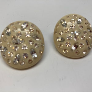 Weiss Lucite Rhinestone Clip on Earrings, Cream Lucite, Clear rhinestones, Button style earrings, Antique 1950&#39;s clip ons, Dress up Earrings
