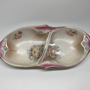Porcelain Basket dish, M W co, Made in Germany, Hand Painted, Delicate serving dish, Fine Porcelain, Snack dish, Nut dish, Gold Trim