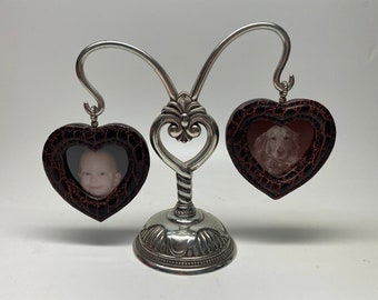 Double Frame, Heart frame, Victorian style, Heart tree frame, Double Picture Frame, Small photo frame, 1 1/2" wide, 1 3/8" tall