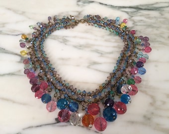 Deco Choker, Antique Czech Crystal Choker: Multi-Color Deco Necklace, Rock Crystal, Statement Jewelry