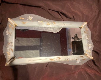 Mirror Tray, Art Deco, decorative, Midcentury, Gold Painted Glass mirror dresser tray, perfume bottle tray, Picture frame tray, powder room