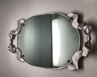 Silver Mirror Tray, Silver Ribbon Tray, Dresser tray, Vintage mirror tray, Perfume bottle tray, 1960's mirror tray, Made in Hong Kong