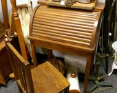Childs Oak Roll Top Desk, Vintage Small Wooden Child 39 s Desk and Chair, LOCAL PICKUP ONLY
