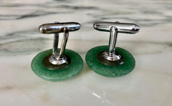 Jade Cufflinks, Silvertone, Button cufflink, Larg… - image 9
