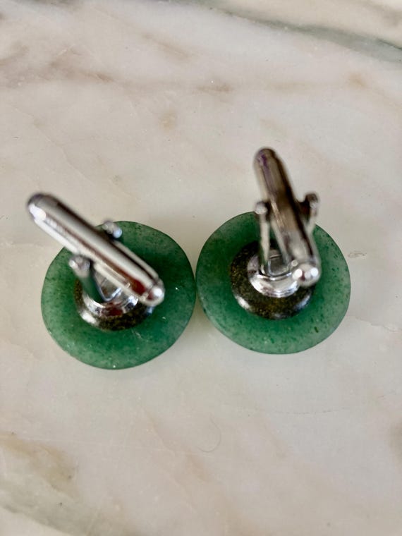 Jade Cufflinks, Silvertone, Button cufflink, Larg… - image 10