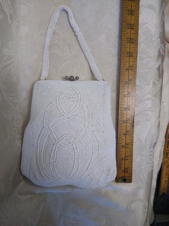 White weaded Bag, summer Purse, Vintage Hand Bead… - image 3