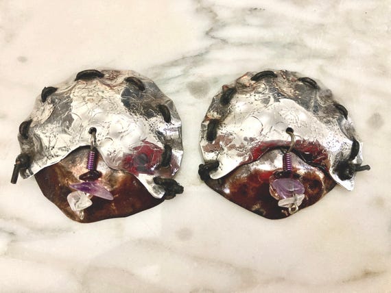 Jõli Earrings, Sterling copper, Large Disc Earrings, Hand crafted earring, Contemporary Earrings, Bo ho Hippie, Designer, Hand made