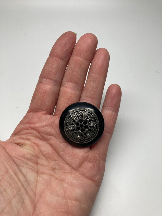 Filigree Button Ring: Chunky Black Costume Ring, … - image 3