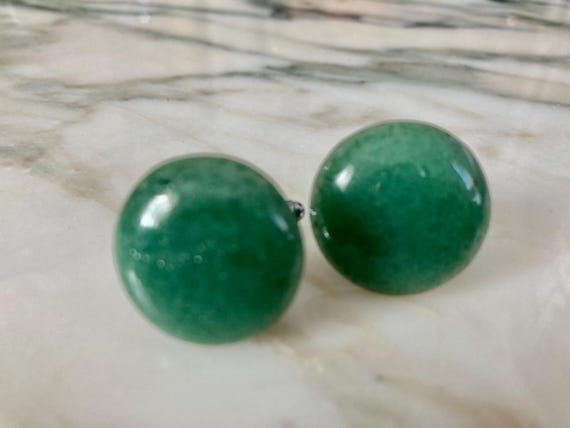 Jade Cufflinks, Silvertone, Button cufflink, Larg… - image 4