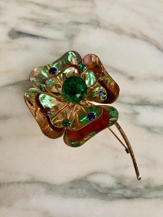 1940’s Green and Gold Brooch VTG 1940 main image 2