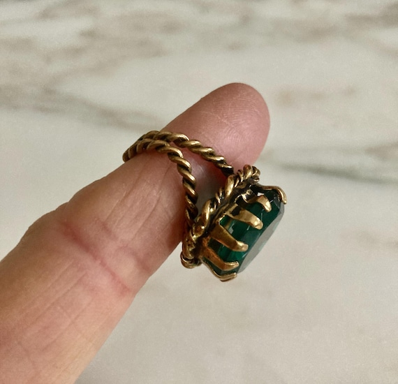 Emerald ring, Antique adjustable, Brass twisted w… - image 13