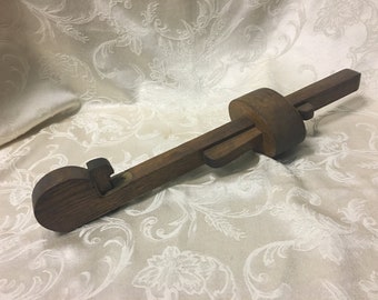 Antique Oak & Brass Measuring Scribe: Turn of the Century Tool