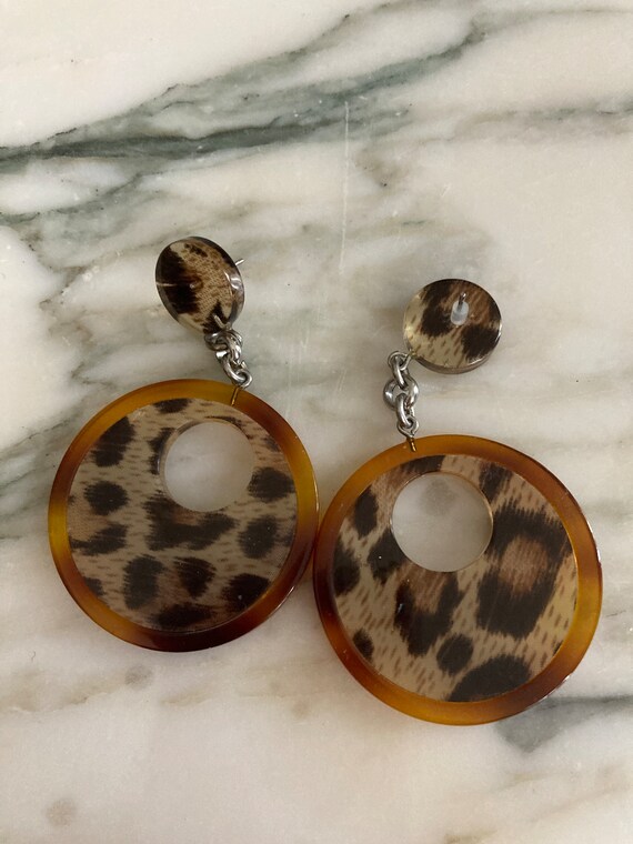 Leopard Earrings, Large Plastic Hoops, Lightweigh… - image 5