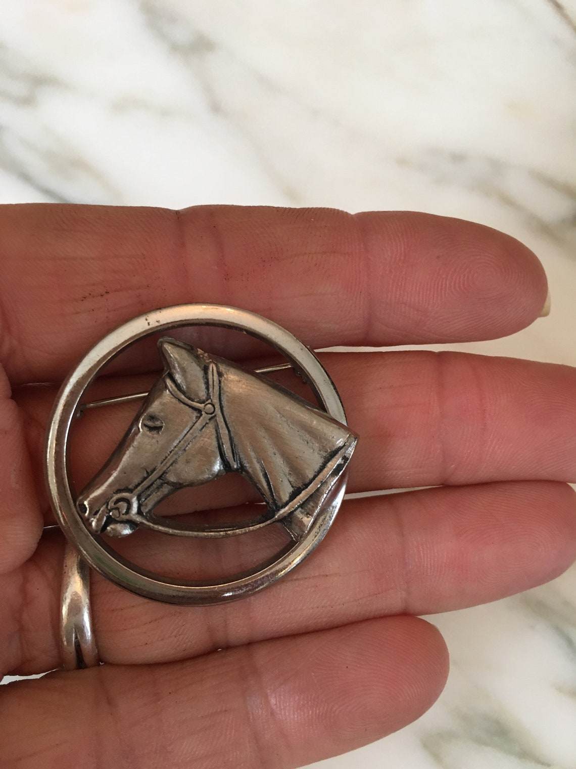 Silverplaled Horse Pin Equestrian Gift Circle Horse Brooch Etsy