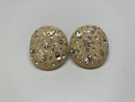 Weiss Lucite Rhinestone Clip on Earrings, Cream L… - image 2