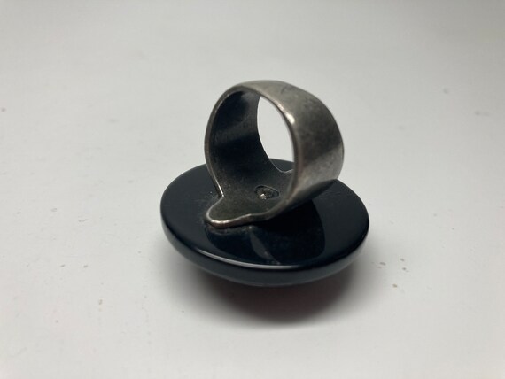 Filigree Button Ring: Chunky Black Costume Ring, … - image 2