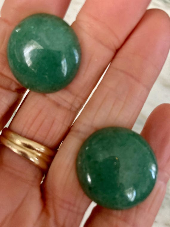 Jade Cufflinks, Silvertone, Button cufflink, Larg… - image 2