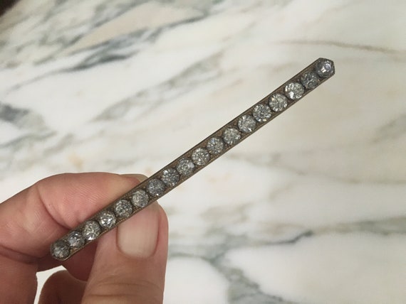 Deco Bar Brooch, 1920's Art Deco Rhinestone Bar P… - image 2