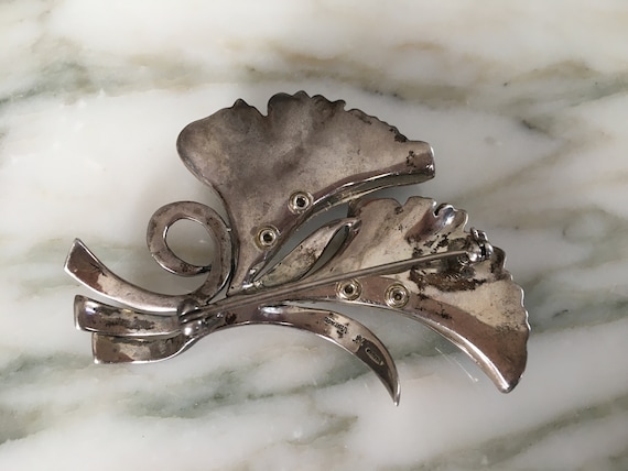 Sterling Silver Marcasite Flower Brooch, Vintage … - image 6