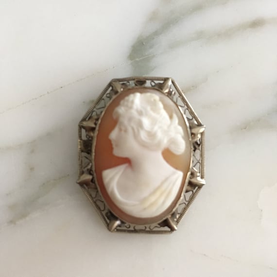 14K White Gold Cameo, Victorian cameo, Edwardian C