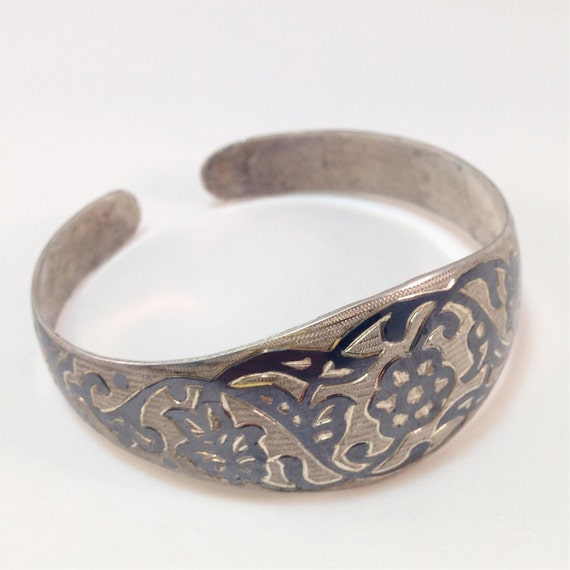 Niello Siam Cuff, Sterling Cuff, Etched Sterling … - image 1