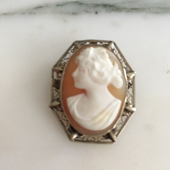 14K White Gold Cameo, Victorian cameo, Edwardian … - image 8
