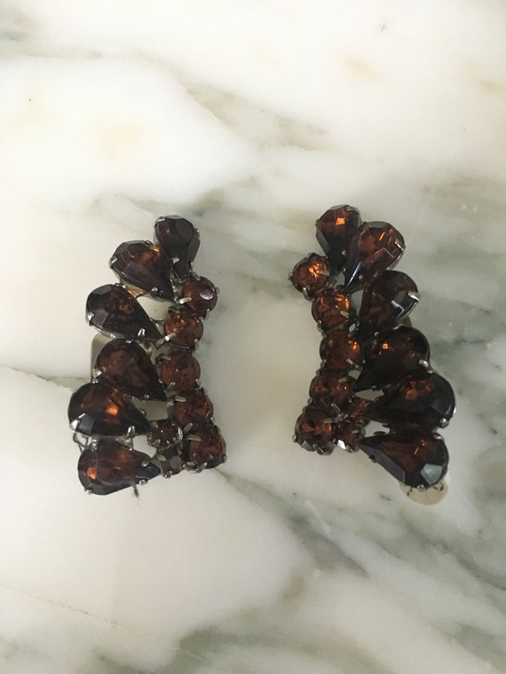 Creep up Ear Earrings, amber Rhinestones, Clip on… - image 2