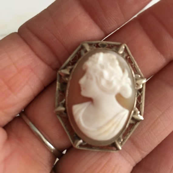 14K White Gold Cameo, Victorian cameo, Edwardian … - image 7