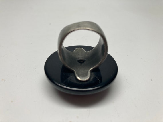 Filigree Button Ring: Chunky Black Costume Ring, … - image 8