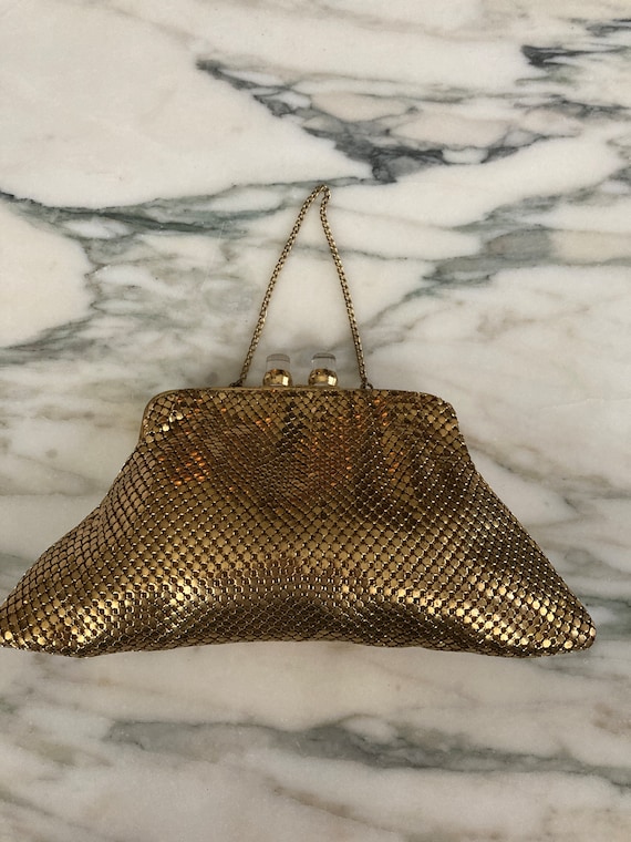 Gold Mesh Purse, Evening bag, Lucite, Small Gold b