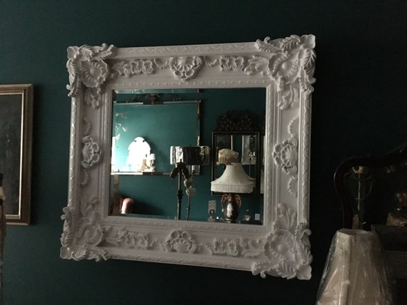 Large White Mirror Large Ornate Hollywood Regency White Etsy