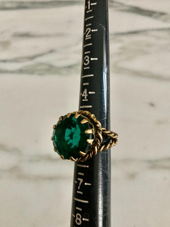Emerald ring, Antique adjustable, Brass twisted w… - image 8