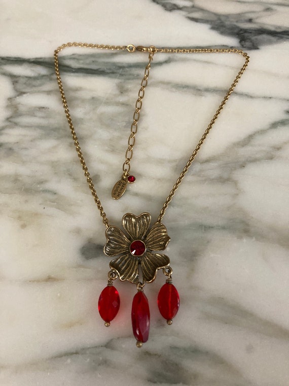 Flower choker, Orange Necklace, Flower pendent, S… - image 1