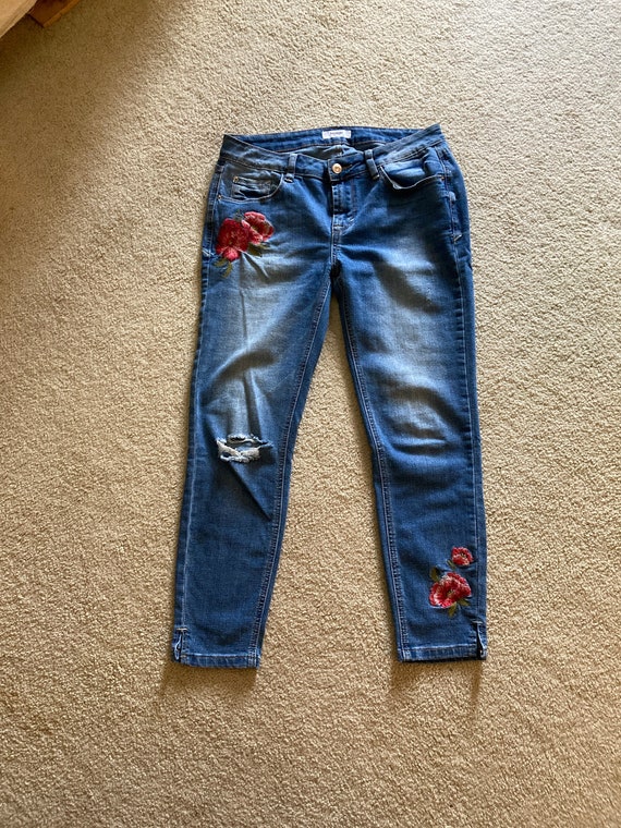 Vintage Kensie Embroidered Jeans Rose Embroidery Red Flower Etsy