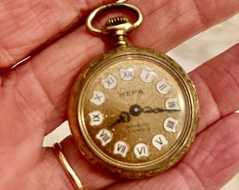 Vintage MEPA Incabloc 17 Jewels Gold Tone Ladies Pocket Watch