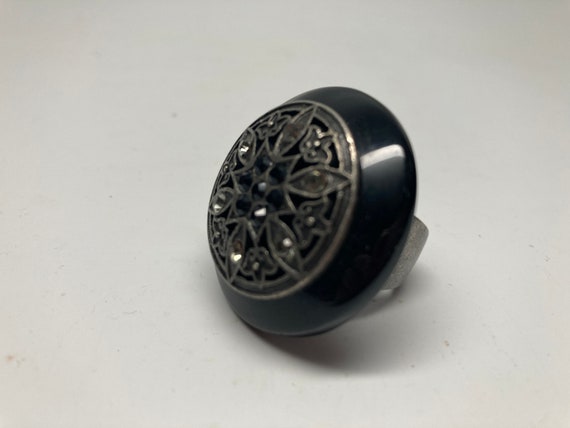 Filigree Button Ring: Chunky Black Costume Ring, … - image 7