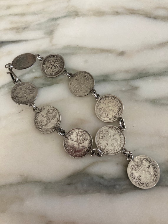 Silver coin bracelet, British Coins, Handmade, Ste