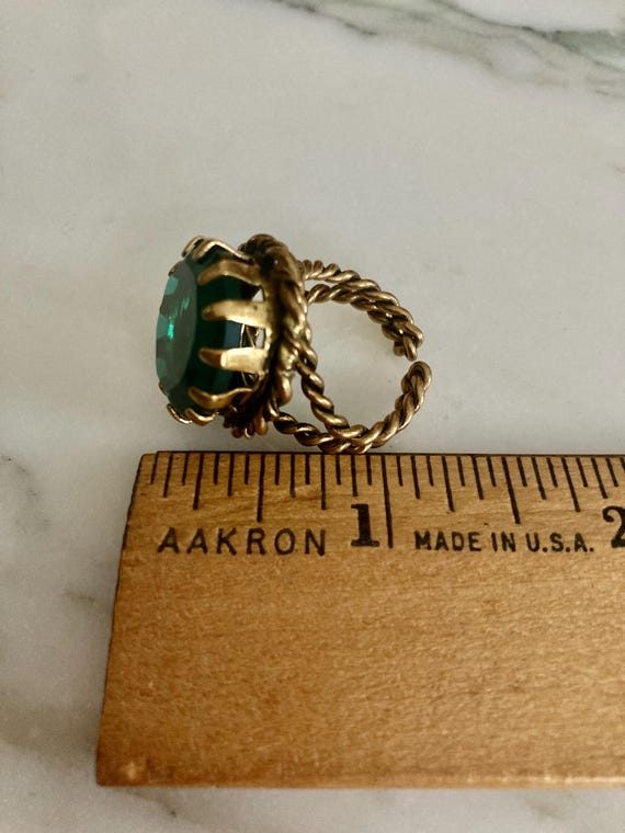 Emerald ring, Antique adjustable, Brass twisted w… - image 9