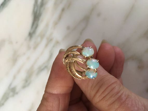 Deco Opal Ring, Opal ring, 1950's ring, 14K Gold,… - image 3