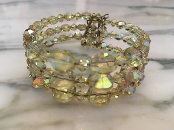 AB Crystal Bracelet, Aurora Borealis, Wire Cuff b… - image 1