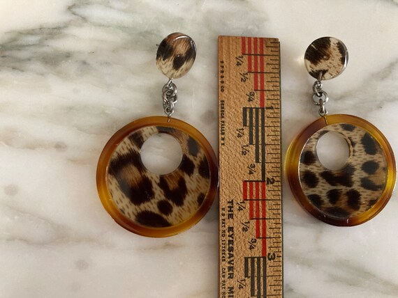 Leopard Earrings, Large Plastic Hoops, Lightweigh… - image 2