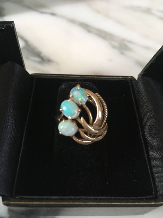 Deco Opal Ring, Opal ring, 1950's ring, 14K Gold,… - image 2