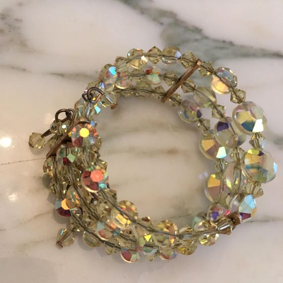 AB Crystal Bracelet, Aurora Borealis, Wire Cuff b… - image 2