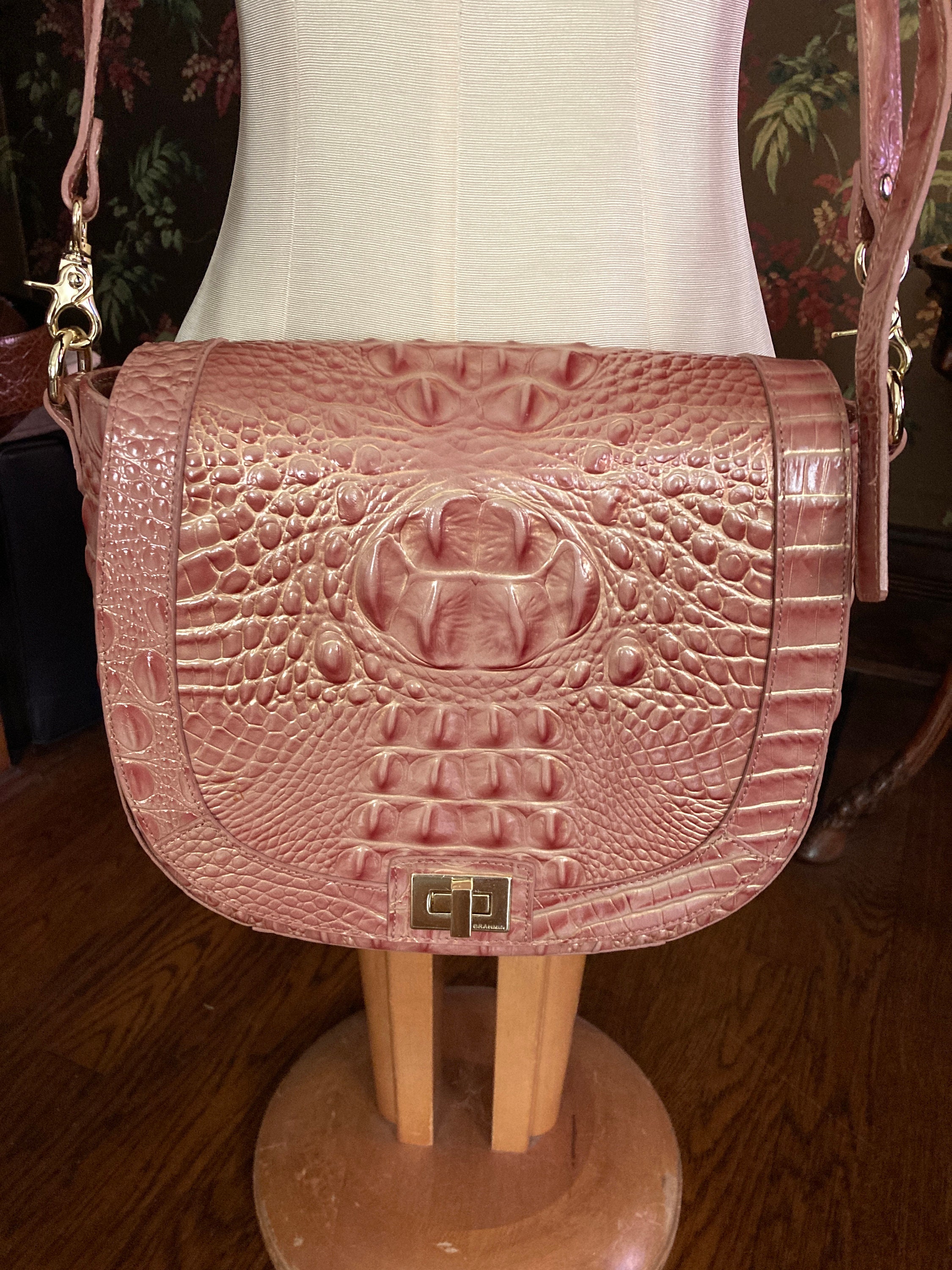 Vintage Brahmin Bag New Condition Never Used Cross Body Salmon Color Tooled Leather Faux Croc Leather Dust Cover Gold Trim Etsy UK