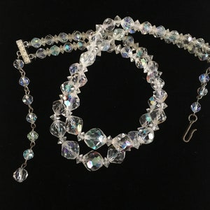 AB Crystal Choker, Holiday Dress up, Double strand, aurora borealis Crystal Necklace, Silvertone 1960&#39;s, Adjustable Neck, 4 rhinestone clasp