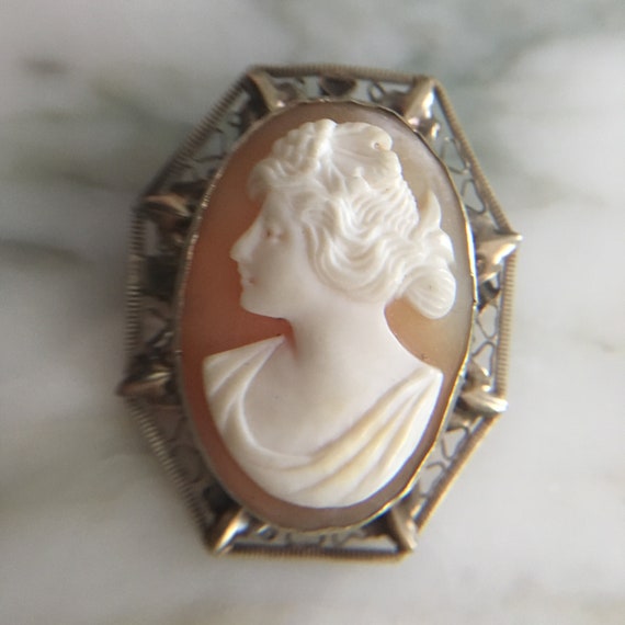 14K White Gold Cameo, Victorian cameo, Edwardian … - image 6